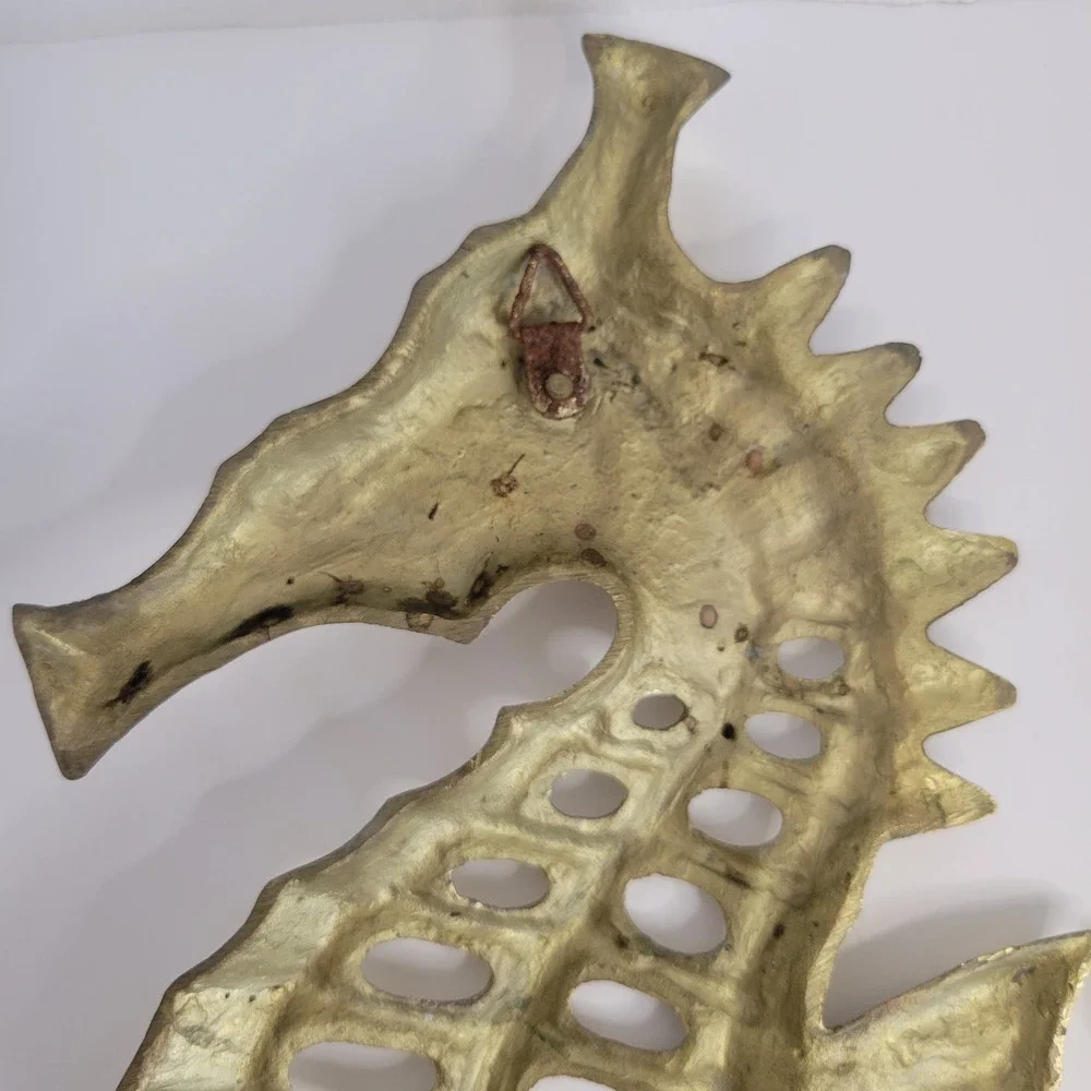 Vintage Solid Brass Sea Horse Wall Hangings Pair 14” & 12” Japan